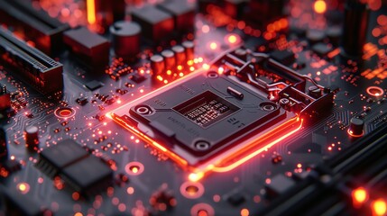 A close-up of a computer's central processing unit (CPU). The CPU is the brain of the computer and is responsible for carrying out instructions and calculations. - obrazy, fototapety, plakaty
