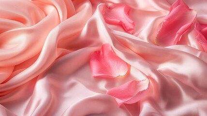 Obraz premium A pink rose was placed on a flowing cloth.