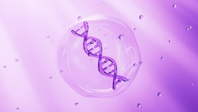 DNA in the cell with purple background, skincare and biomedical concept, 3d rendering.