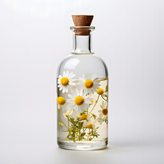 Chamomile-infused vodka - Vodka infused with chamomile flowers, used in cocktails for its floral aroma and subtle flavor, single objects, white background for remove background.