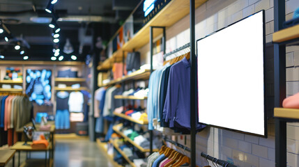 Clothing retail store shop with interactive information display panel Digital Signage at a shopping store
