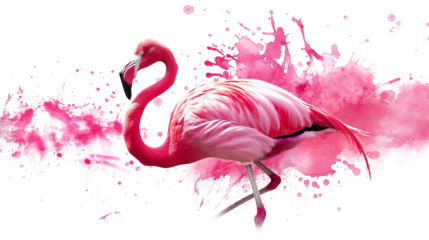 Pink Flamingo with Paint Splashes isolated on a transparent background