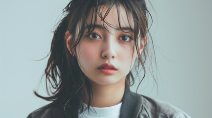 ジャケット着たあどけない少女のモデル