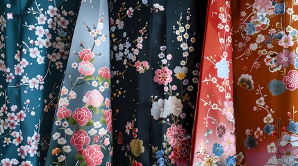 A vibrant display of floral patterned fabrics