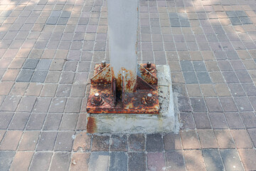 Close-up of a corroded and rusted metal pole.