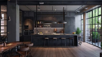 Sleek Industrial Kitchen with Exposed Brick and Metal Accents