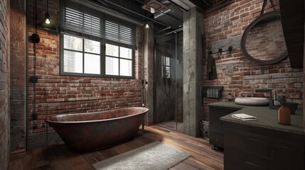 Chic Industrial Style Bathroom with Exposed Brick