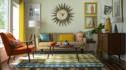 Mid-Century Modern Living Room with Vibrant Colors