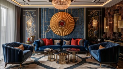 Luxurious Art Deco Living Room with Velvet and Metallics