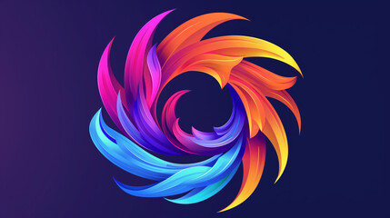 A colorful, abstract design of a spiral with a blue background. The design is made up of different colors and shapes, giving it a vibrant and dynamic appearance. logo, vector style, gradient color - Powered by Adobe