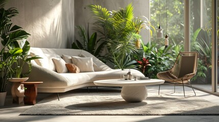 Cozy Biophilic Corner with Organic Shaped Furniture