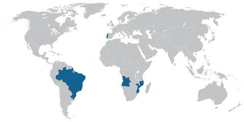 Portuguese language speaking countries on map of the world