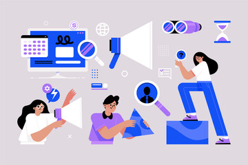 Flat job fair original element set collection with characters searching vacant