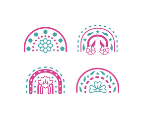cute boho rainbow with flower leaves colorful vector icon design simple flat clipart illustration collections set