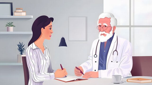 Attentive listener. Capable kind medical worker visiting her patient at home and writing down his symptoms for diagnosing him right