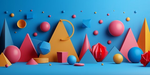 3d abstract geometric figures on blue background