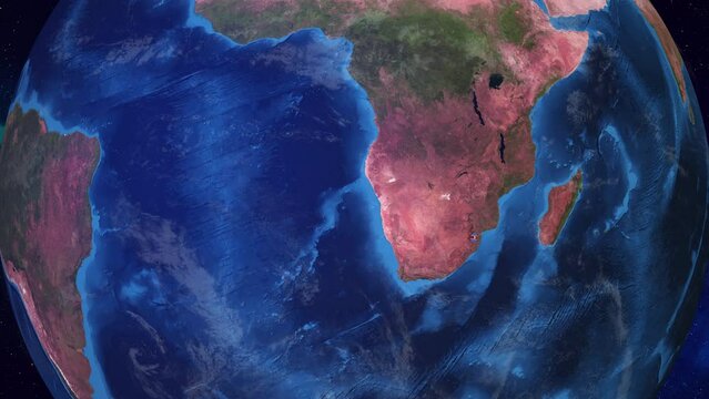 Swaziland: 3D Animation of Earth with Country Flag Highlight in 4K Zoom, Showcasing Mantenga Falls