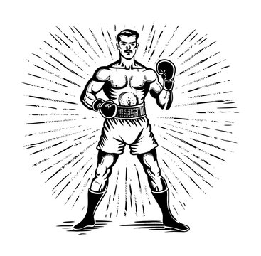 boxer stance black and white vintage clip art preview