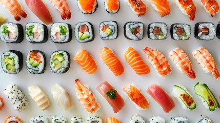 A colorful array of assorted sushi pieces - Powered by Adobe