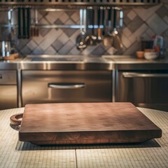 empty rectangular wooden cutting kitchen board on table