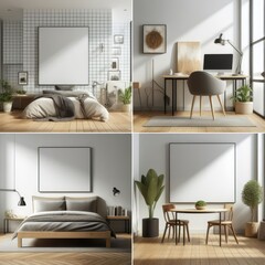 A collage of Bedroom sets have template mockup poster empty white has illustrative meaning used for printingused for printing.
