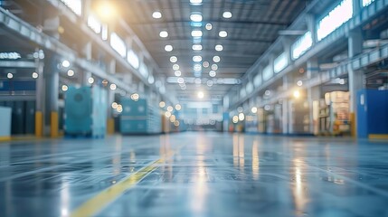 Fototapeta premium Abstract blurred factory and warehouse room background for industry.