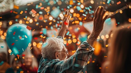 Close-up of an elderly person's retirement party, celebrating financial planning for financial freedom, investment growth, and retirement.