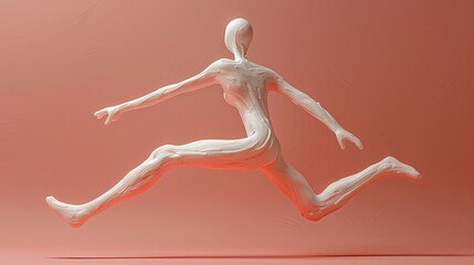 Fototapeta premium White 3d character with dynamic leaps on peach color background.