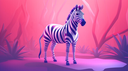 Fototapeta premium Create a 3D illustration of a zebra in a surreal glowing pink forest