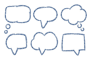 Set of crayon speech bubbles drawings. Vector hand drawn illustration isolated on white.