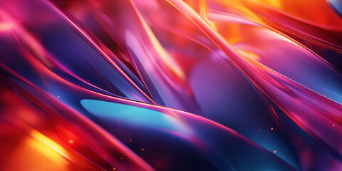 Wellenmotiv in leuchtenden Neon Psychedelic Farben und Lichter Bokeh als Hintergrundmotiv für Webdesign im Querformat für Banner, ai generativ