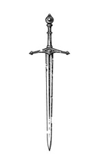 sword engraving black and white outline