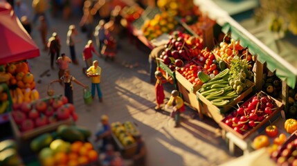 Vibrant Miniature Farmers' Market Aerial View