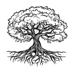tree root engraving black and white outline