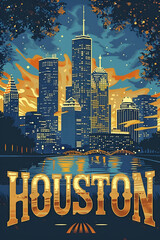 a vector poster of Houston skyline 