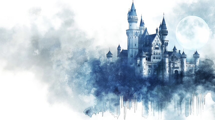 A watercolor Painting of castle in the clouds isolated on a transparent background