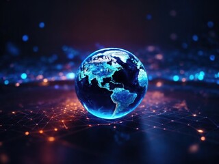 3D illustration dark blue high tech planet earth holographic background