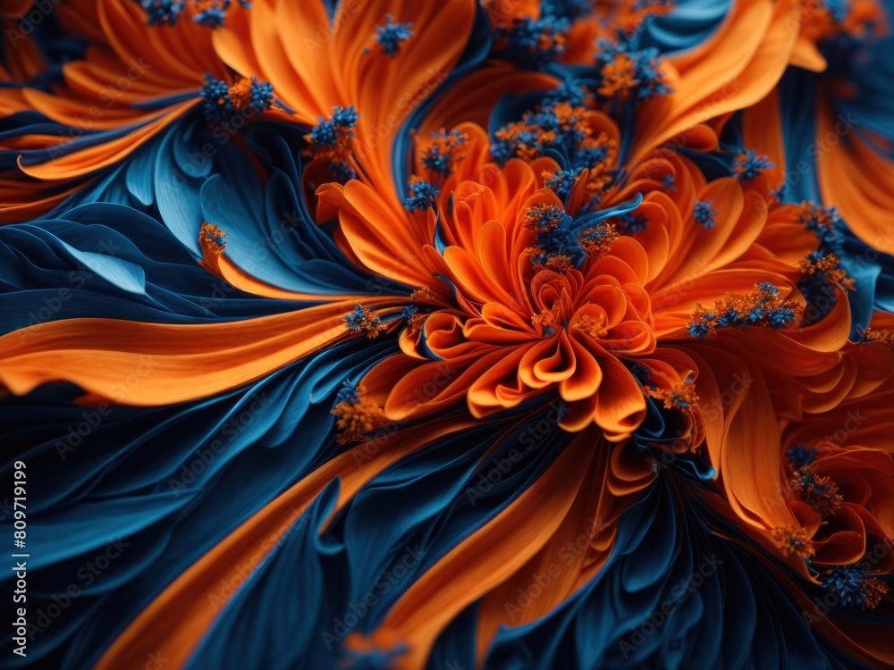 Wall mural 3d orange and blue fractal background