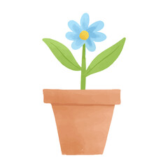 Watercolor vector illustration of a flower in a pot in childish style.