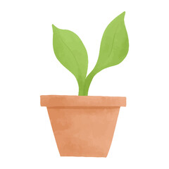 Watercolor vector illustration of a plant in a pot in childish style.