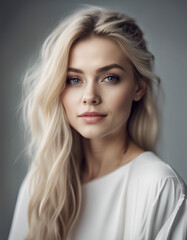 Fashion beauty college young women portrait, copy space for text, isolated white background
