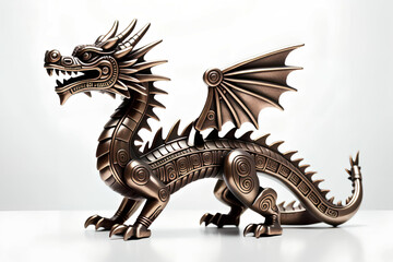 Metallic Dragon figurine. Isolated on white background.