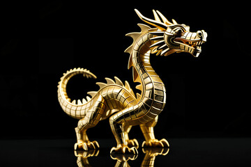Golden Dragon figurine. Isolated on Black background.