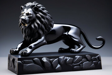Obsidian lion figurine. Digital illustration.
