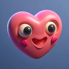 Funny heart character with eyes and mouth emoji in 3d render. Generative AI