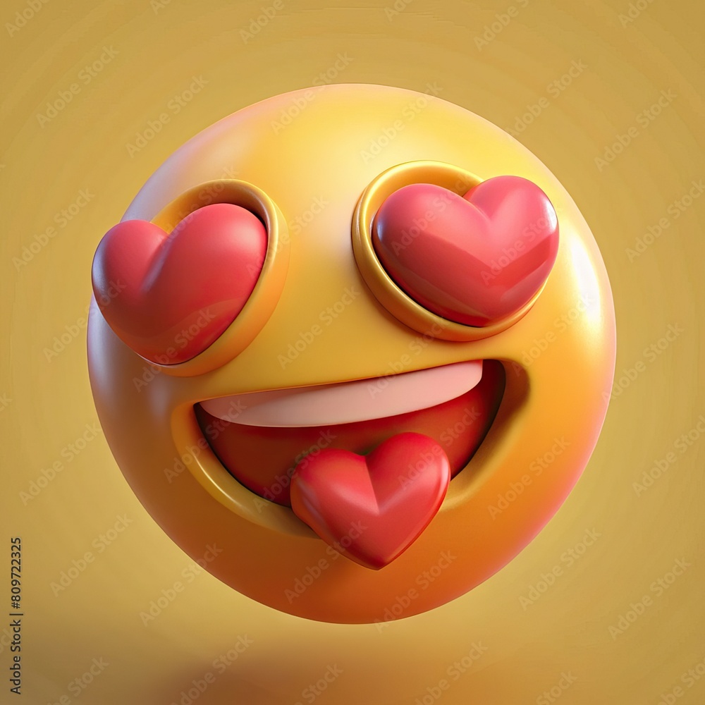 Wall mural funny heart character with eyes and mouth emoji in 3d render. generative ai