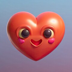 Funny heart character with eyes and mouth emoji in 3d render. Generative AI