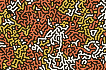 Abstract vector illustration features a complex organic maze with vibrant orange accents, reminiscent of biological structures, offering a creative and modern decor element