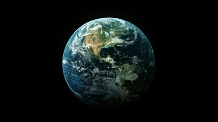 3D rendering of Earth with detailed textures of green forests and degrading land, emphasizing the urgency of global warming, against a black background.