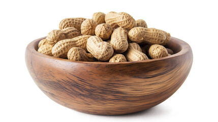 Wooden Bowl of Peanuts isolated on a transparent background